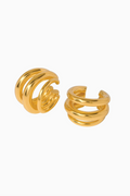 Pair of gold spiral earrings on a white background