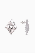 Silver abstract earring on a white background
