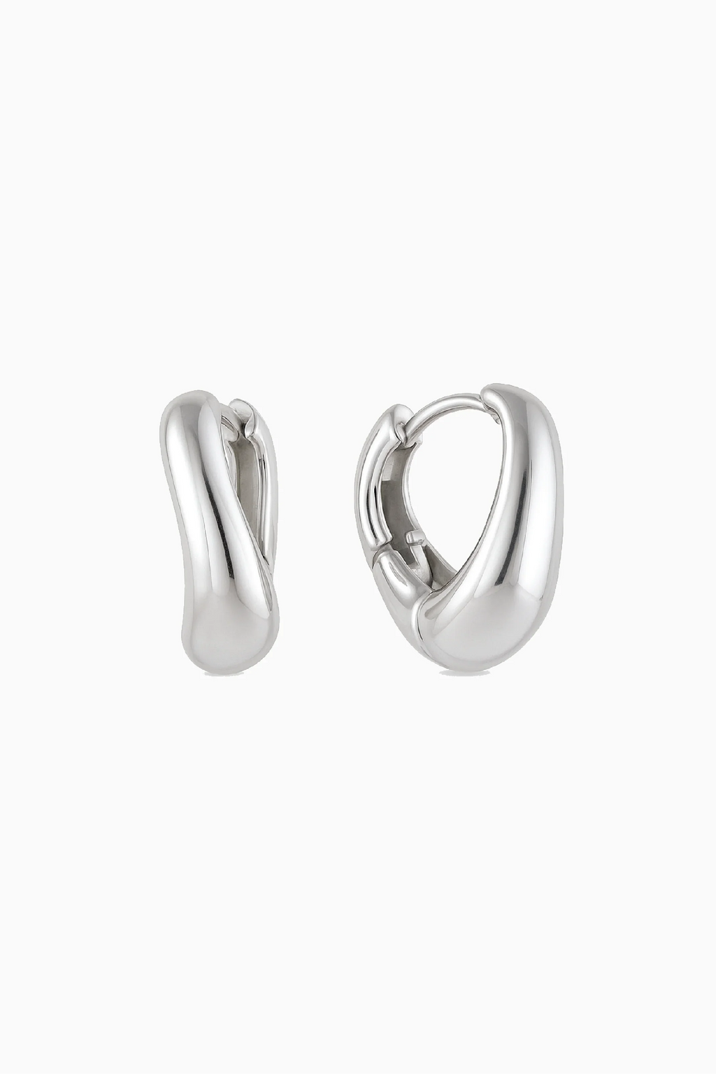 Pair of silver hoop earrings on a white background