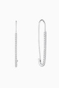 Pair of silver hoop earrings on a white background