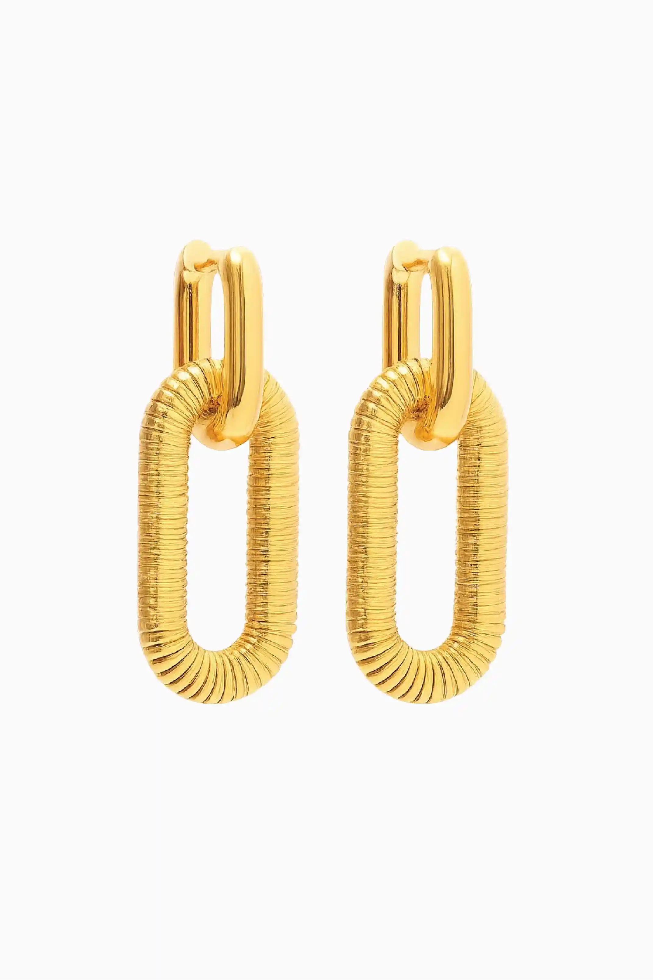 Gold hoop earrings on a white background