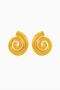 Pair of yellow spiral earrings on a white background