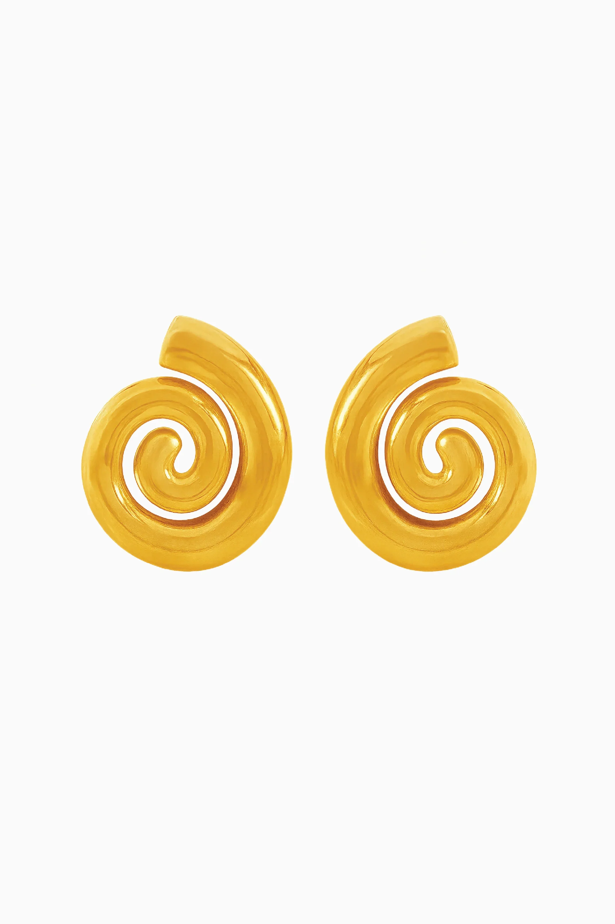 Pair of yellow spiral earrings on a white background