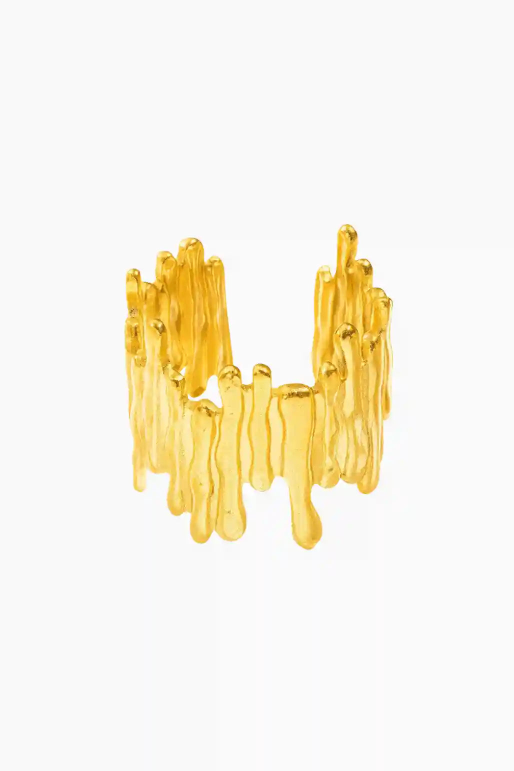 Gold bracelet with a unique design on a white background