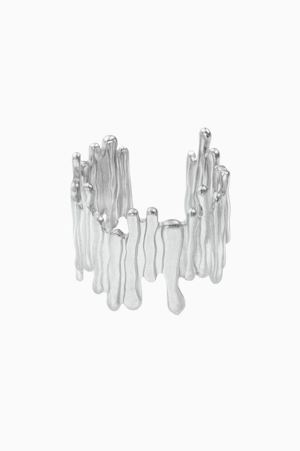 Silver bracelet with a unique design on a white background