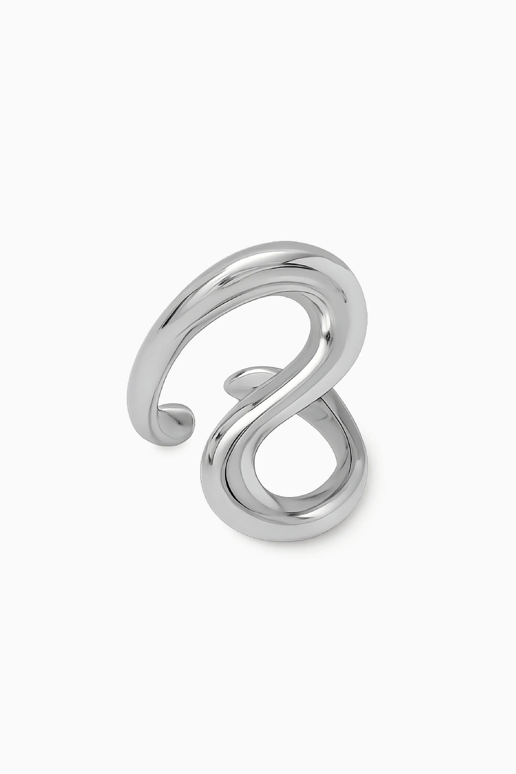 Silver ring with a unique design on a white background